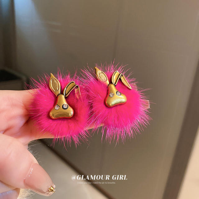 925 needle rose color series winter fluffy earrings