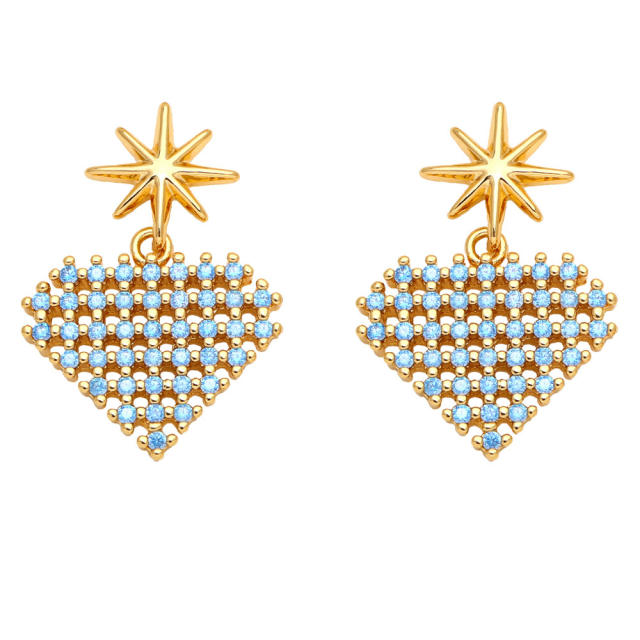 Luxury colorful cubic zircon heart earrings