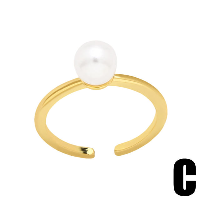 Personality pearl beads heart real gold plated rings