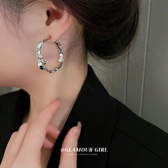 925 needle irregular shape hoop earrings