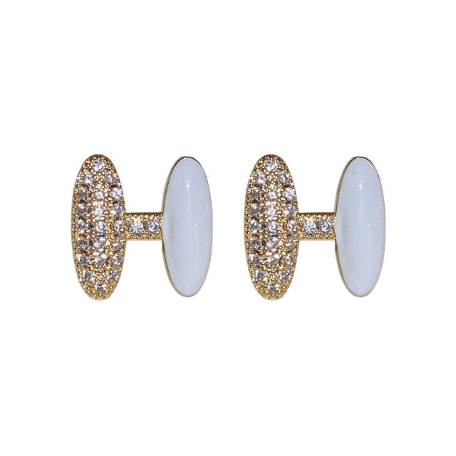 925 needle color enamel diamond H letter studs earrings