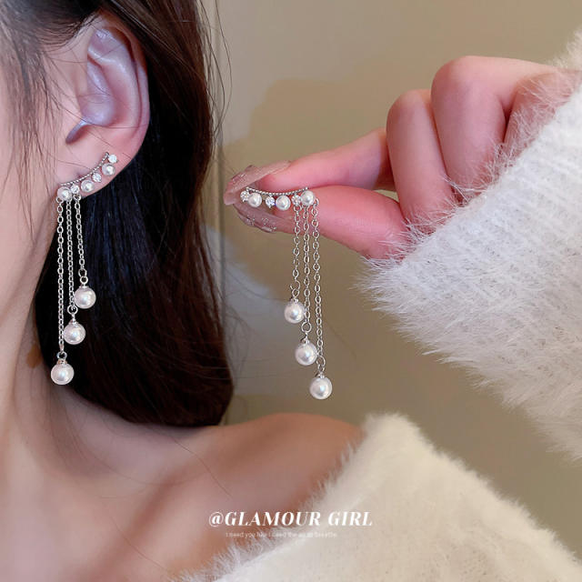 925 needle pearl beads tassel earrings
