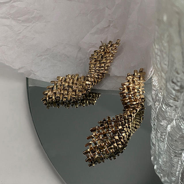 925 needle gold color braid design earrings