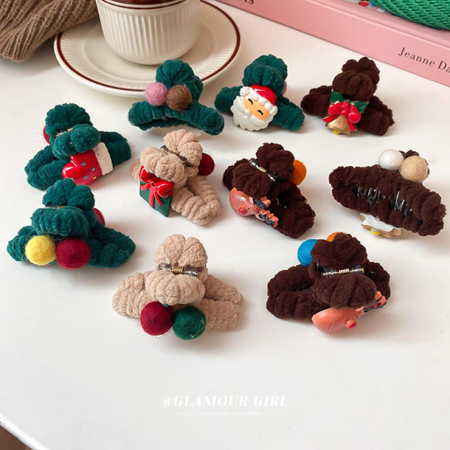 Winter design christmas series fluffy ball hair claw clips