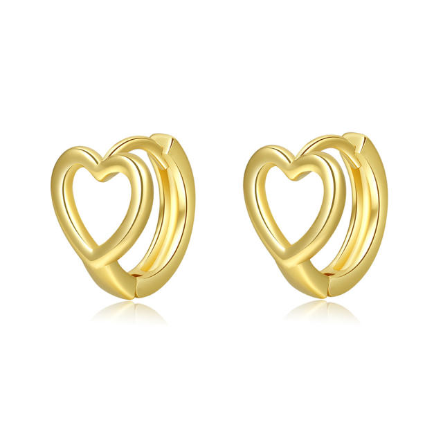Hot sale hollow heart gold color huggie earrings