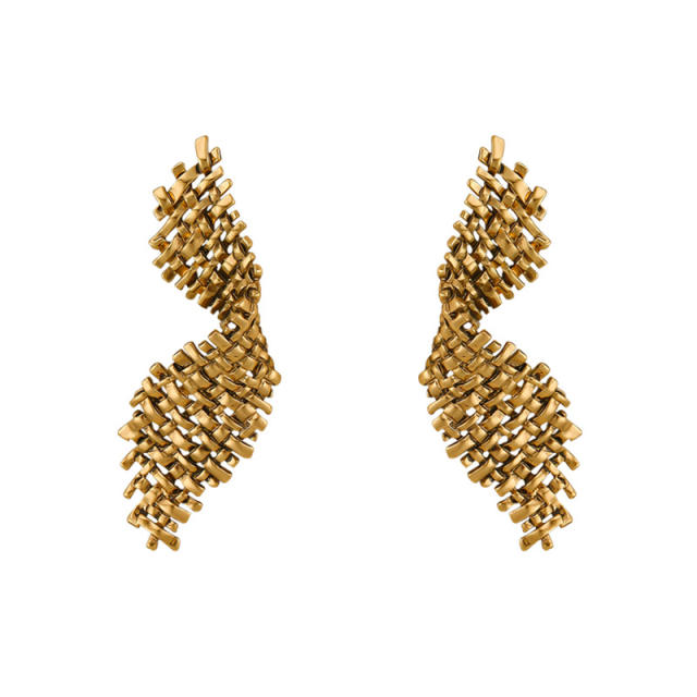 925 needle gold color braid design earrings