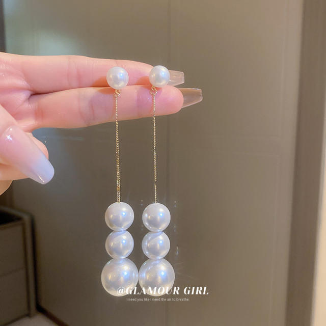 Korean fashion pearl bead long earrings