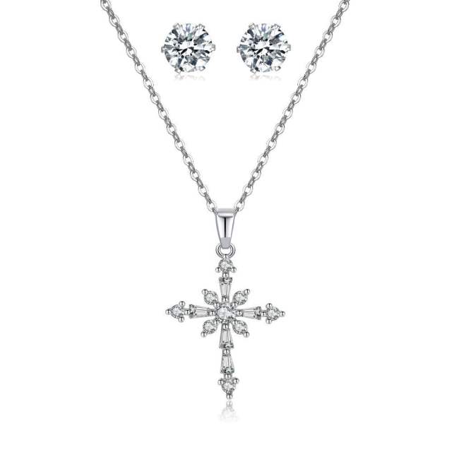 Elegant diamond cross necklace set