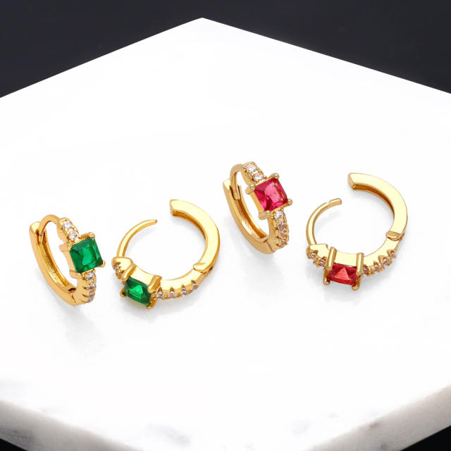 Elegant color cubic zircon huggie earrings