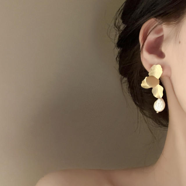 925 needle gold color flower earrings