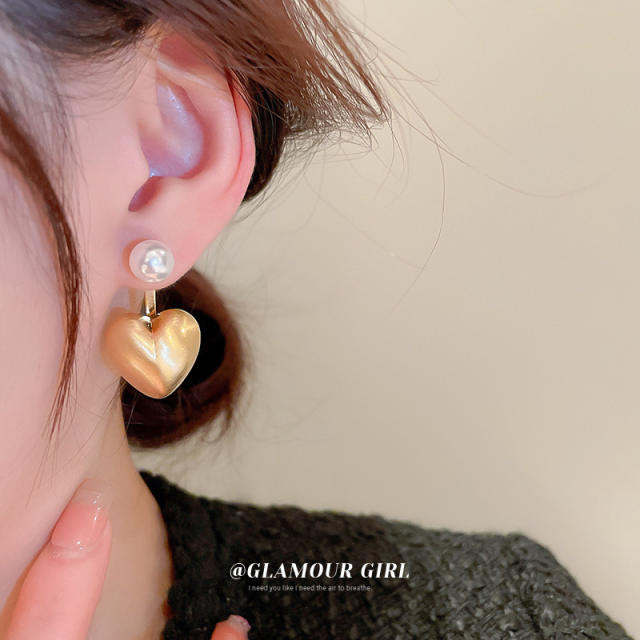 925 needle gold color heart earrings