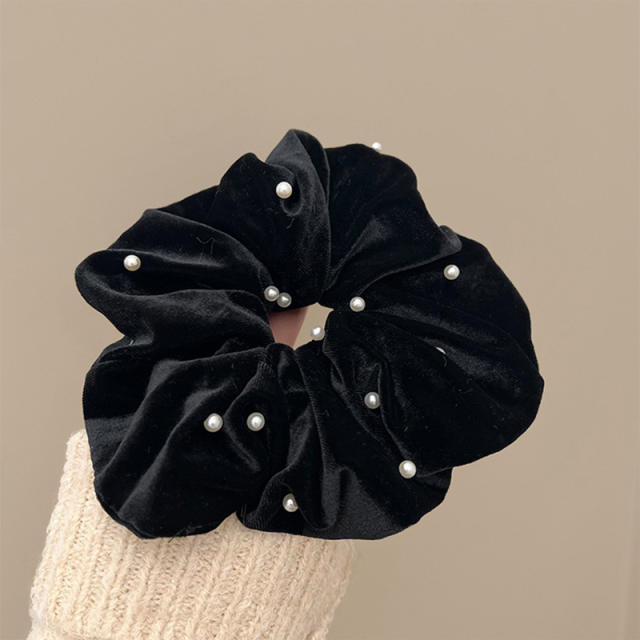 Vintage mini pearl beads velvet scrunchies