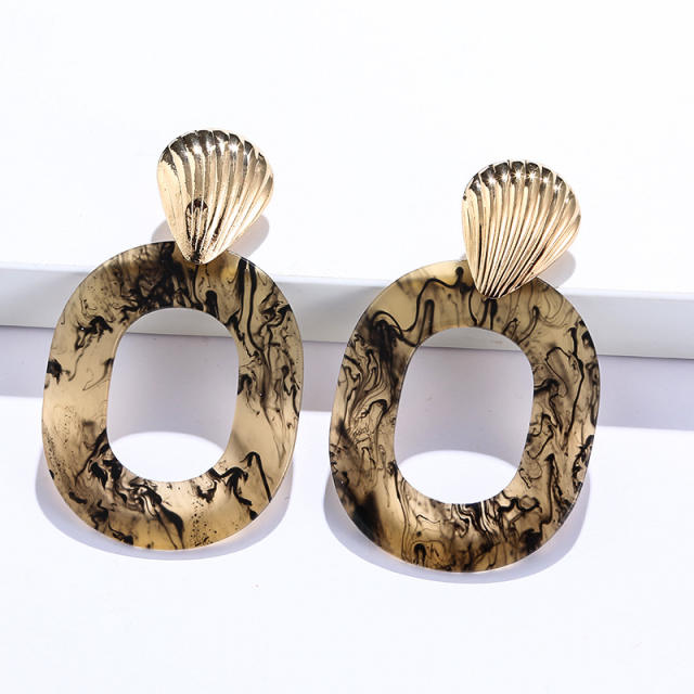 Elegant hollow square acrylic metal shell earrings
