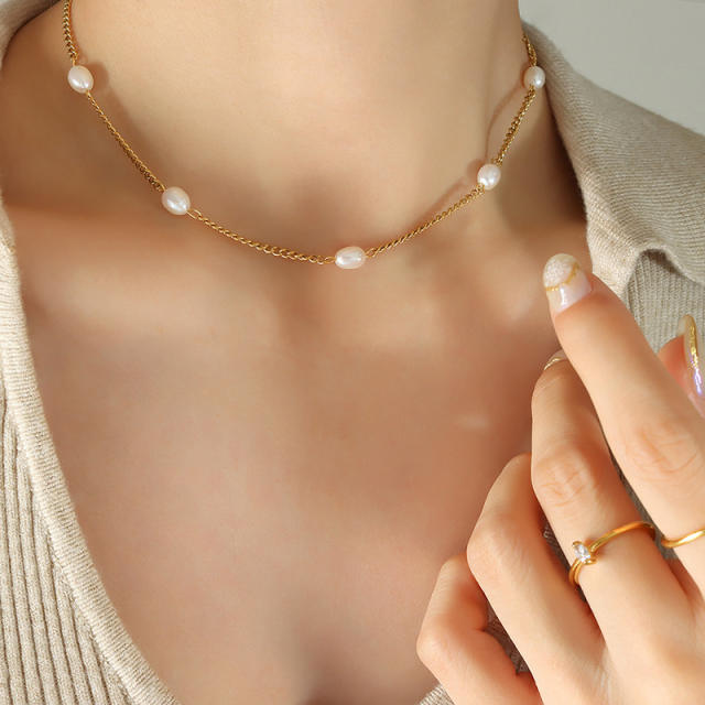 Water pearl stainless steel necklace choker