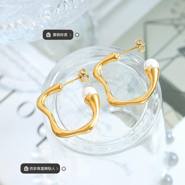Geometric real gold plated copper earrings