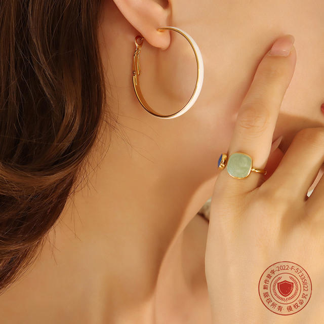 Personality color enamel stainless steel hoop earrings