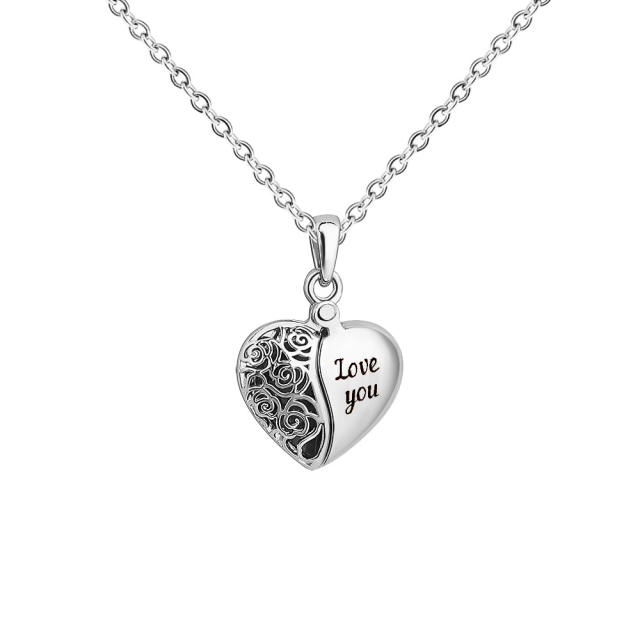 DIY hollow out heart engrave letter locket necklace