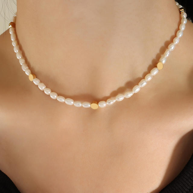 Water pearl beads stainless steel beads mix choker necklace