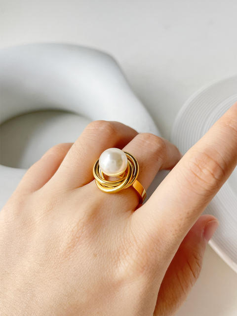 Korean fashion pearl stainless steel rings