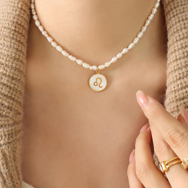Water pearl beads zodiac pendant necklace