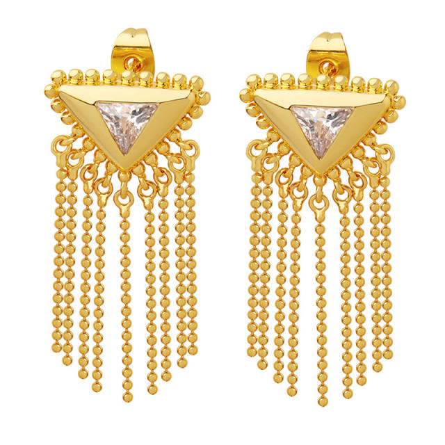 Luxury real gold plated copper triangle shape tassel earrings