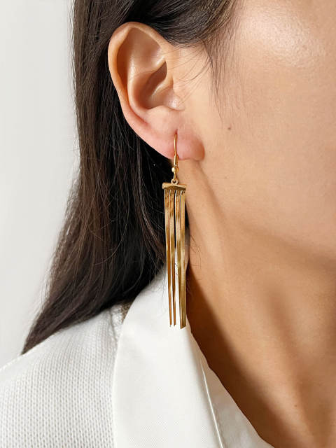 Luxury easy match stainless steel chain tassel earrings