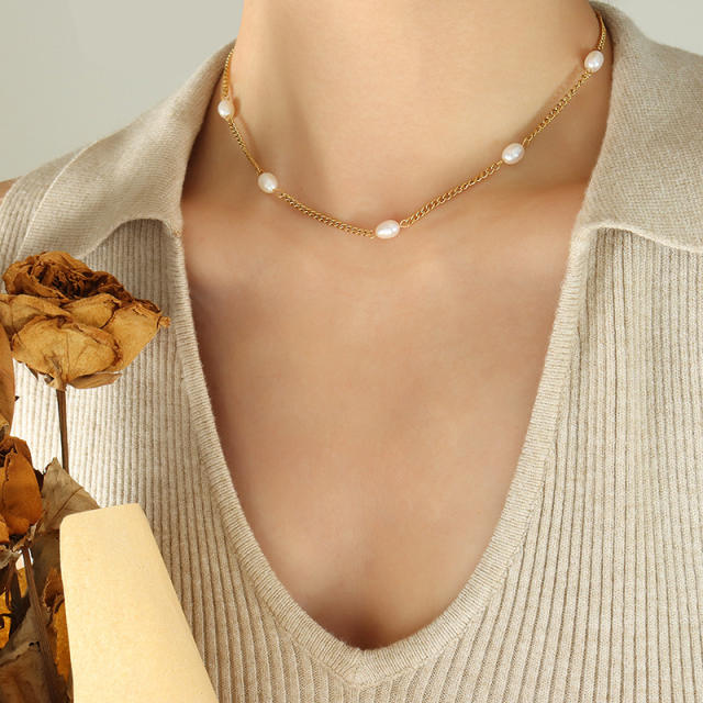 Water pearl stainless steel necklace choker