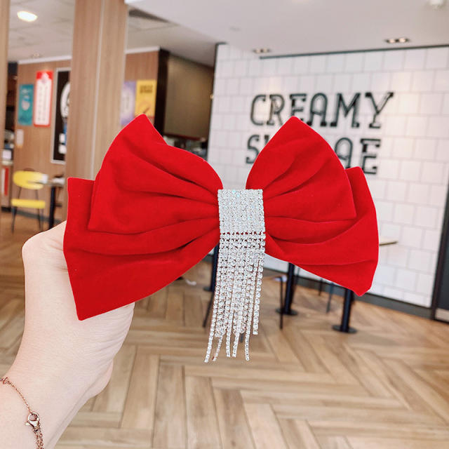 Korean fashion velvet bow diamond tassel french barrette