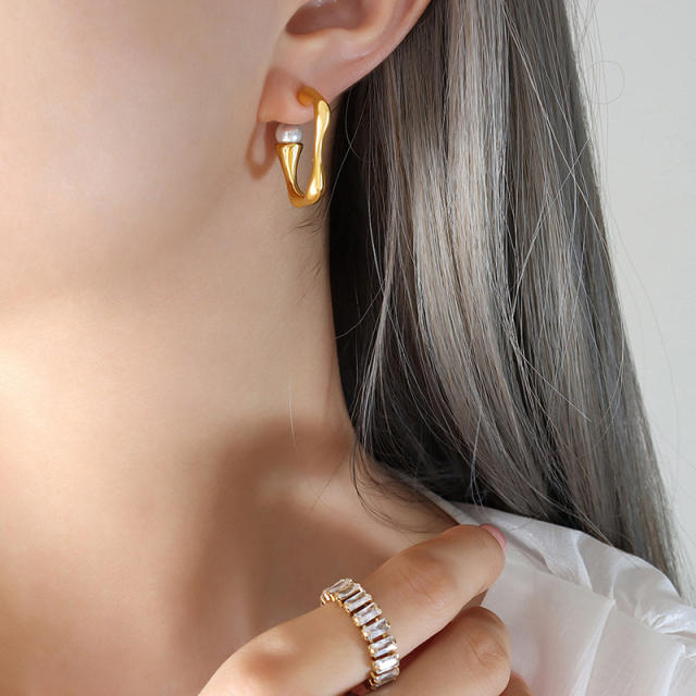 Geometric real gold plated copper earrings