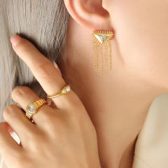 Luxury real gold plated copper triangle shape tassel earrings