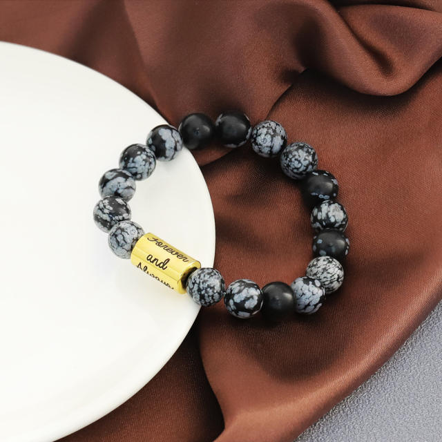 Personality natural stone beads engrave letter bracelet for men