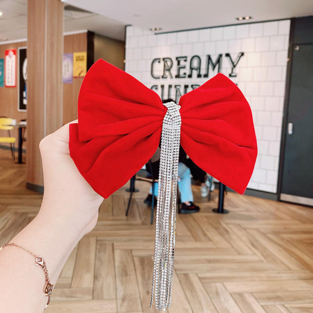 Korean fashion velvet bow diamond tassel french barrette