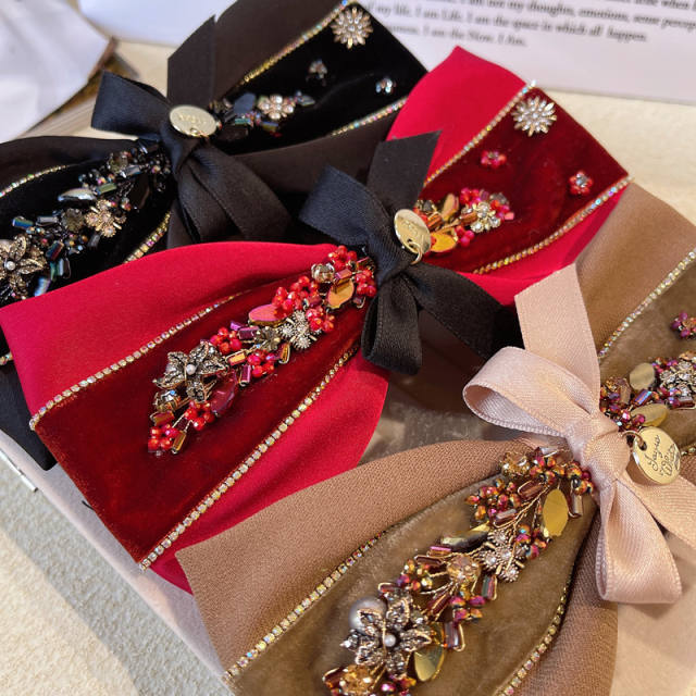 Korean fashion vintage velvet bow french barrette