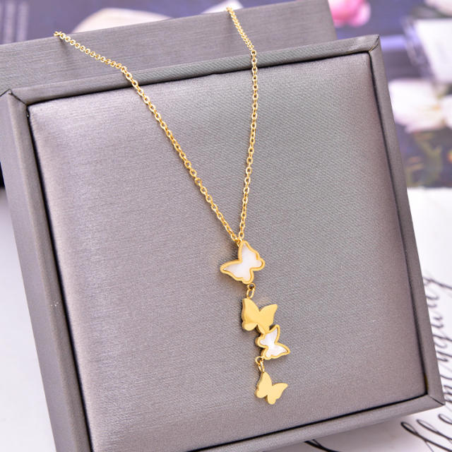 Korean fashion shell butterfly stainless steel necklace