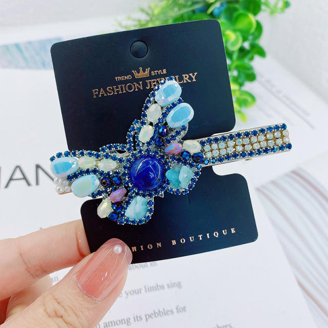 Korean fashion color crystal butterfly duckbill hair clips