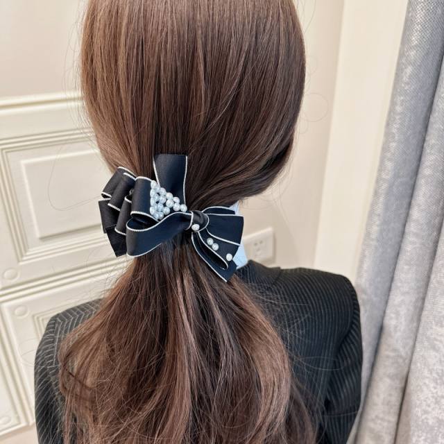 Korean fashion elegant bow pearl beaded banana hair clips