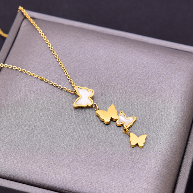 Korean fashion shell butterfly stainless steel necklace