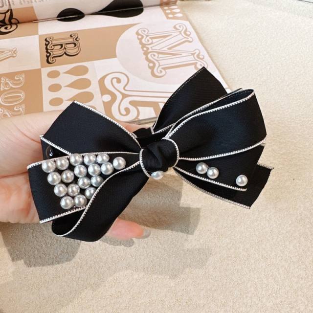 Korean fashion elegant bow pearl beaded banana hair clips