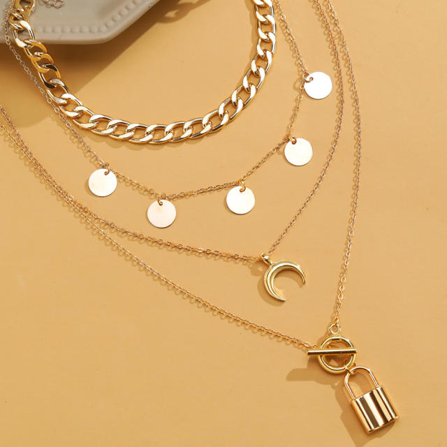 Creative boho crescent moon pendant layer necklace