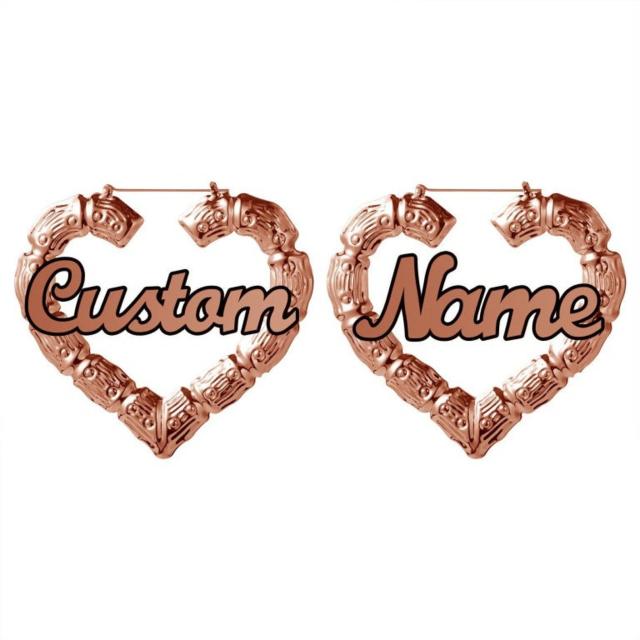 Personality heart shape custom name bamboo earrings