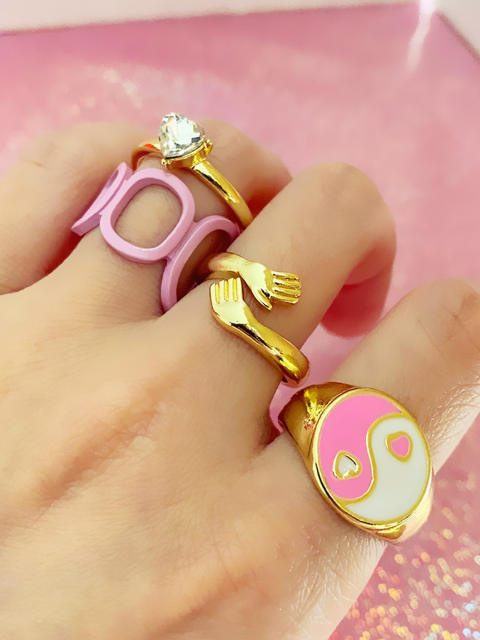 Fresh color enamel taichi heart stackable rings