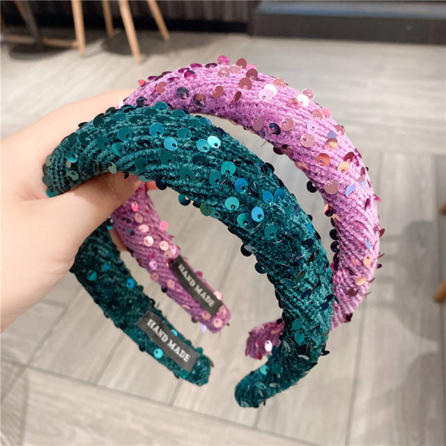 Korean fashion plain color sequins padded headband