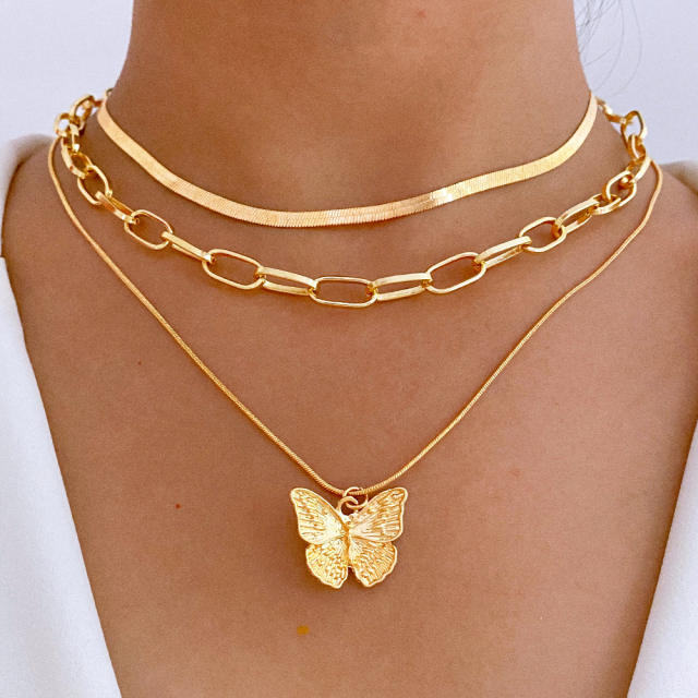 INS design butterfly pendant layer necklace