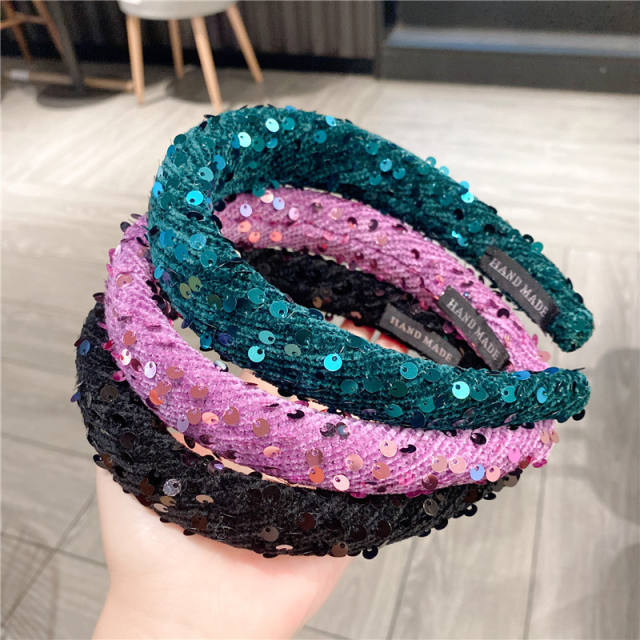 Korean fashion plain color sequins padded headband