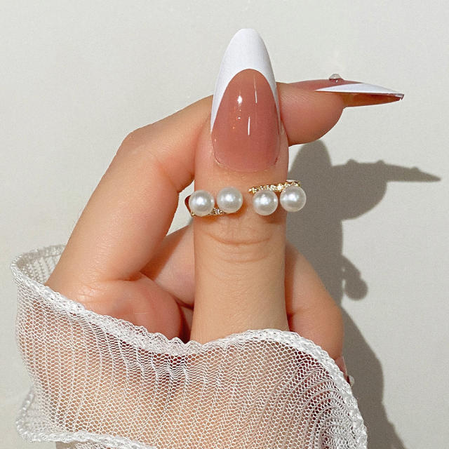 Elegant faux pearl beads unique stackable rings