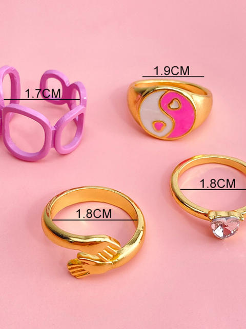 Fresh color enamel taichi heart stackable rings