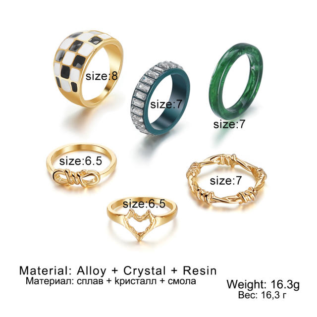 Classic checkered green resin stackable rings