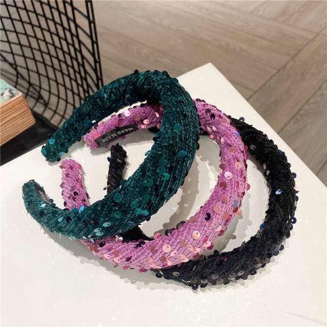 Korean fashion plain color sequins padded headband