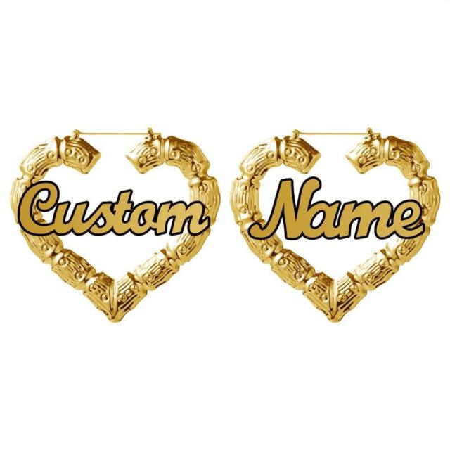 Personality heart shape custom name bamboo earrings