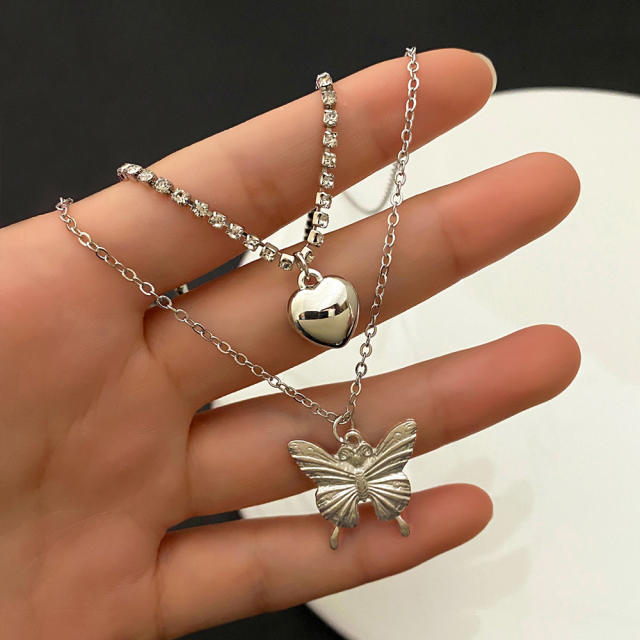 INS design butterfly pendant layer necklace